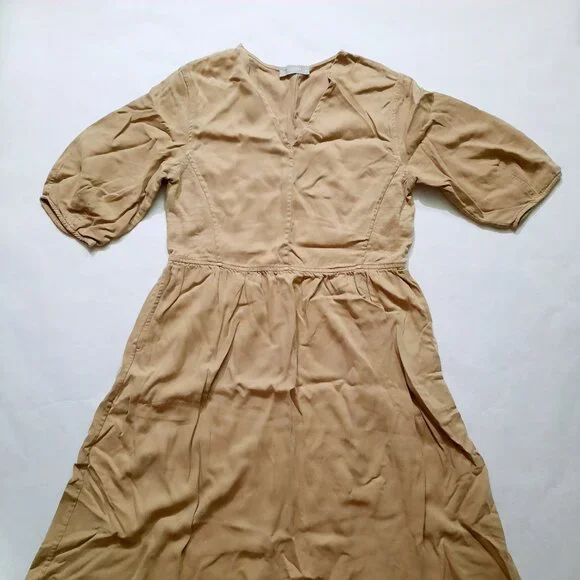 NWOT Everlane The TENCEL™ Puff-Sleeve Dress Tan (Cornstalk) - Size M - Picture 9 of 14